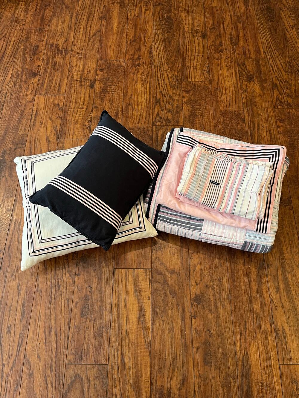 NAUTICA STRIPE Pink Navy Quilt 66x84 TWIN Bedding Set Pillow Shams Throw Pillows